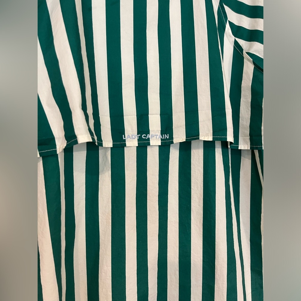 Lady Captain The Captain Shirt Green Cabana Stripe Button Up Fishing Long Sleeve - Picture 8 of 13